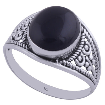 Gorgeous Handcrafted Work Around Black Onyx Oval Shape 925 Sterling Solid Silver Ring - R3401972-31