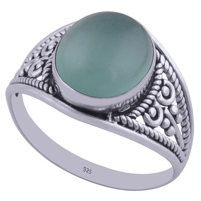 Gorgeous Handcrafted Work Around Aqua Chalcedony Oval Shape 925 Sterling Solid Silver Ring - R3401972-39