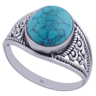 Gorgeous Handcrafted Work Around Turquoise Oval Shape 925 Sterling Solid Silver Ring - R3401972-6