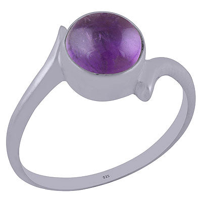 Beautiful Minimal Amethyst Round Shape 925 Sterling Solid Silver Ring - R3401979-1