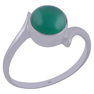 Beautiful Minimal Green Onyx Round Shape 925 Sterling Solid Silver Ring - R3401979-10