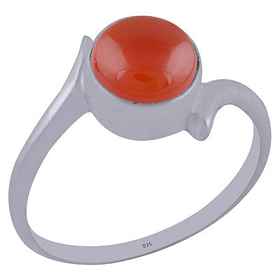 Beautiful Minimal Carnelian Round Shape 925 Sterling Solid Silver Ring - R3401979-12