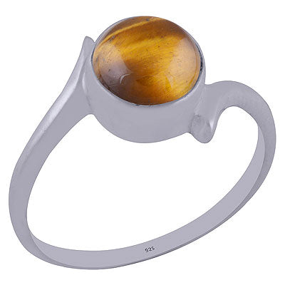 Beautiful Minimal Tiger's Eye Round Shape 925 Sterling Solid Silver Ring - R3401979-16