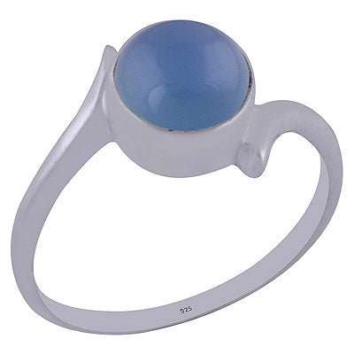 Beautiful Minimal Blue Chalcedony Round Shape 925 Sterling Solid Silver Ring - R3401979-22