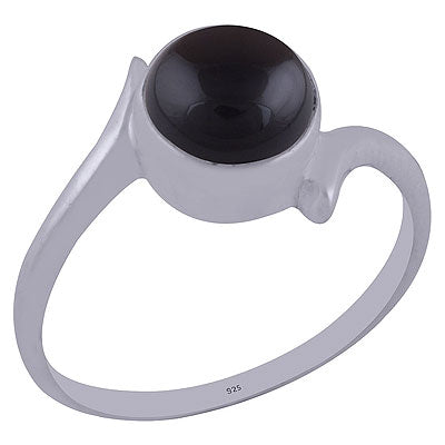 Beautiful Minimal Black Onyx Round Shape 925 Sterling Solid Silver Ring - R3401979-24