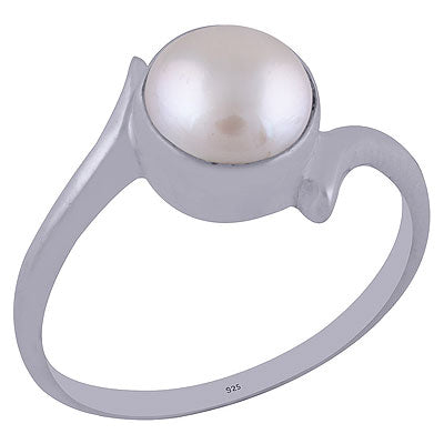 Beautiful Minimal Pearl Round Shape 925 Sterling Solid Silver Ring - R3401979-27