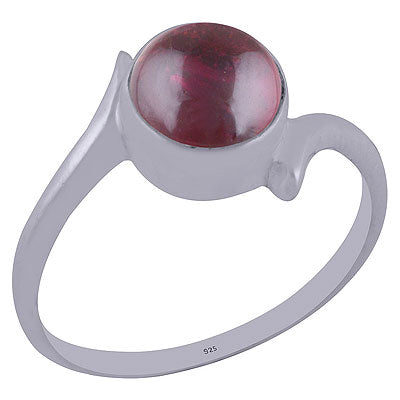 Beautiful Minimal Garnet Round Shape 925 Sterling Solid Silver Ring - R3401979-3