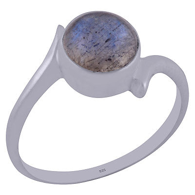Beautiful Minimal Labradorite Round Shape 925 Sterling Solid Silver Ring - R3401979-7