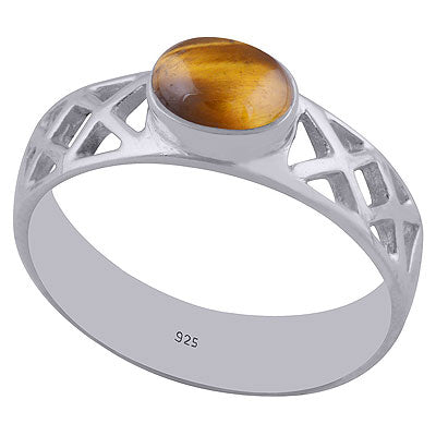 Alluring Cut Work Around Tiger's Eye Oval Shape 925 Sterling Solid Silver Ring - R3401981-30