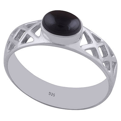 Alluring Cut Work Around Black Onyx Oval Shape 925 Sterling Solid Silver Ring - R3401981-33