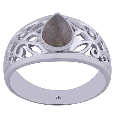 Beautiful Jali Cut Work Around Labradorite Pear Shape 925 Sterling Solid Silver Ring - R3401982-12