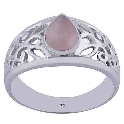 Beautiful Jali Cut Work Around Rose Quartz Pear Shape 925 Sterling Solid Silver Ring - R3401982-26