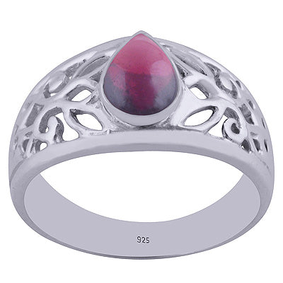 Beautiful Jali Cut Work Around Garnet Pear Shape 925 Sterling Solid Silver Ring - R3401982-5