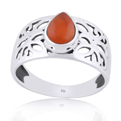 Beautiful Jali Cut Work Around Carnelian Pear Shape 925 Sterling Solid Silver Ring - R3401982-57