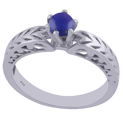 Gorgeous Jali Cut Work Around Lapis Round Shape 925 Sterling Solid Silver Ring - R3401983-11