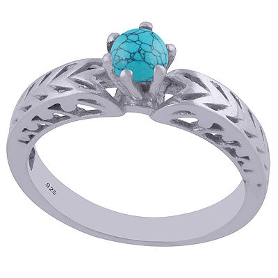 Gorgeous Jali Cut Work Around Turquoise Round Shape 925 Sterling Solid Silver Ring - R3401983-6