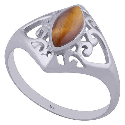 Beautiful Cut Work Around Tiger's Eye Marquise Shape 925 Sterling Solid Silver Ring - R3401985-77