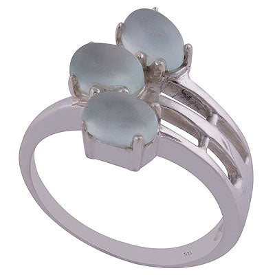 Beautifully Seated Multiple Gemstones Around Aqua Chalcedony Oval Shape 925 Sterling Solid Silver Ring - R3401989-26