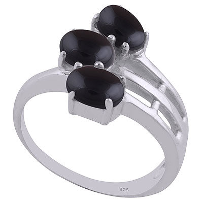 Beautifully Seated Multiple Gemstones Around Black Onyx Oval Shape 925 Sterling Solid Silver Ring - R3401989-34