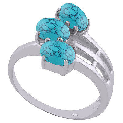 Beautifully Seated Multiple Gemstones Around Turquoise Oval Shape 925 Sterling Solid Silver Ring - R3401989-4