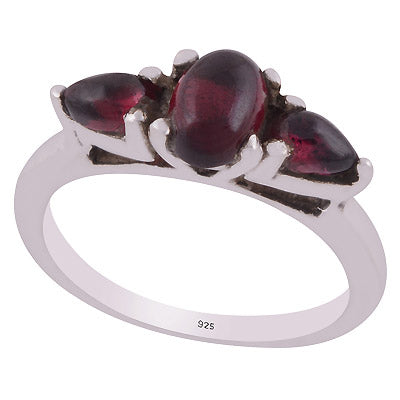 Alluring Multiple Gemstones Around Garnet Pear Shape 925 Sterling Solid Silver Ring - R3401991-24