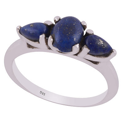 Alluring Multiple Gemstones Around Lapis Pear Shape 925 Sterling Solid Silver Ring - R3401991-28