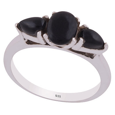 Alluring Multiple Gemstones Around Black Onyx Pear Shape 925 Sterling Solid Silver Ring - R3401991-29