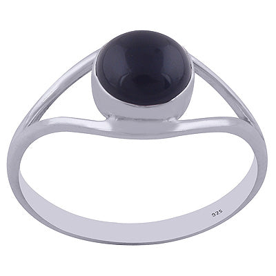 Stunning Split Shank Around Black Onyx Round Shape 925 Sterling Solid Silver Ring - R3402004-47
