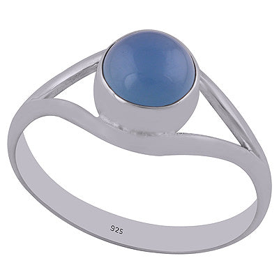 Stunning Split Shank Around Blue Chalcedony Round Shape 925 Sterling Solid Silver Ring - R3402004-85