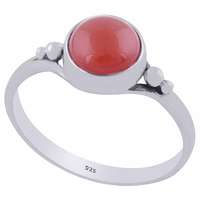 Beautiful Rawa Work Around Carnelian Round Shape 925 Sterling Solid Silver Ring - R3402005-37