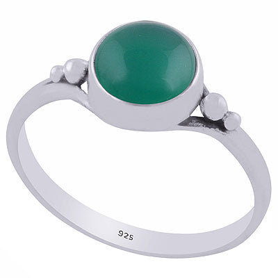 Beautiful Rawa Work Around Green Onyx Round Shape 925 Sterling Solid Silver Ring - R3402005-40