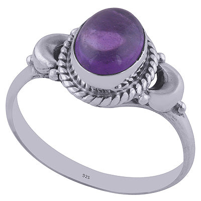 Stunning Moon Handcrafted Around Amethyst Oval Shape 925 Sterling Solid Silver Ring - R3402018-1
