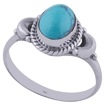 Stunning Moon Handcrafted Around Turquoise Oval Shape 925 Sterling Solid Silver Ring - R3402018-11