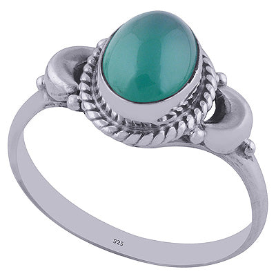 Stunning Moon Handcrafted Around Green Onyx Oval Shape 925 Sterling Solid Silver Ring - R3402018-36