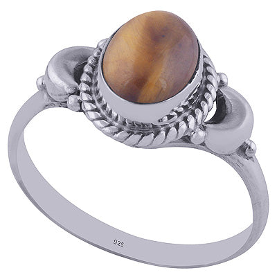 Stunning Moon Handcrafted Around Tiger's Eye Oval Shape 925 Sterling Solid Silver Ring - R3402018-38