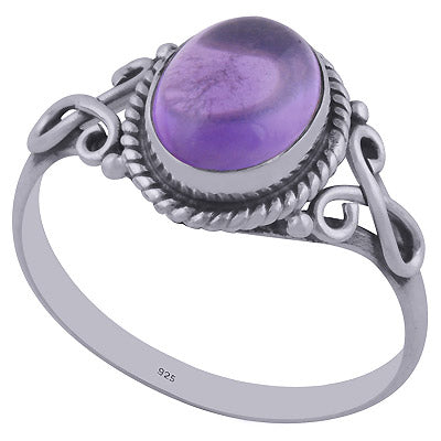 Alluring Twisted Wire Work Around Amethyst Oval Shape 925 Sterling Solid Silver Ring - R3402019-1