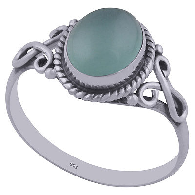 Alluring Twisted Wire Work Around Aqua Chalcedony Oval Shape 925 Sterling Solid Silver Ring - R3402019-48