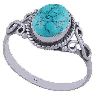 Alluring Twisted Wire Work Around Turquoise Oval Shape 925 Sterling Solid Silver Ring - R3402019-7