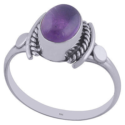 Oxidised Textured Wire Around Amethyst Oval Shape 925 Sterling Solid Silver Ring - R3402020-1