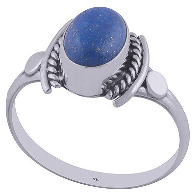 Oxidised Textured Wire Around Lapis Oval Shape 925 Sterling Solid Silver Ring - R3402020-30