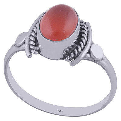 Oxidised Textured Wire Around Carnelian Oval Shape 925 Sterling Solid Silver Ring - R3402020-39