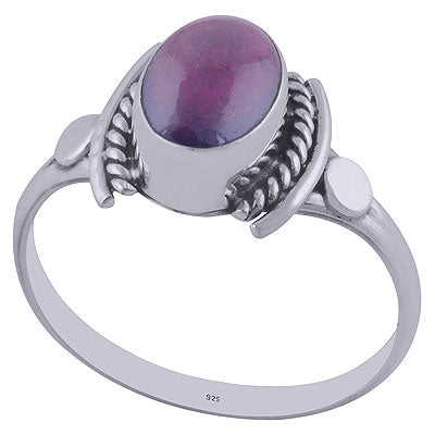 Oxidised Textured Wire Around Garnet Oval Shape 925 Sterling Solid Silver Ring - R3402020-7