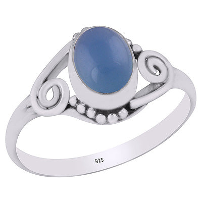 Beautiful Rawa & Coil Wire Work Around Blue Chalcedony Oval Shape 925 Sterling Solid Silver Ring - R3402024-74