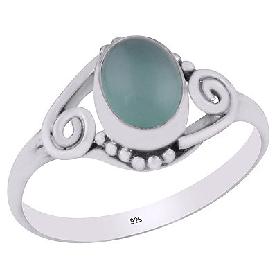 Beautiful Rawa & Coil Wire Work Around Aqua Chalcedony Oval Shape 925 Sterling Solid Silver Ring - R3402024-75