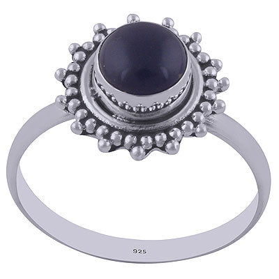 Alluring Rawa & Wire Work Around Black Onyx Round Shape 925 Sterling Solid Silver Ring - R3402025-75