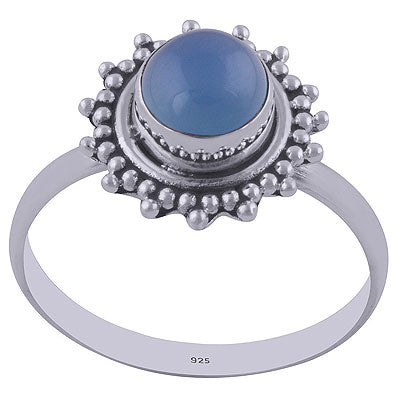 Alluring Rawa & Wire Work Around Blue Chalcedony Round Shape 925 Sterling Solid Silver Ring - R3402025-79