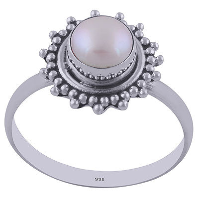 Alluring Rawa & Wire Work Around Pearl Round Shape 925 Sterling Solid Silver Ring - R3402025-81