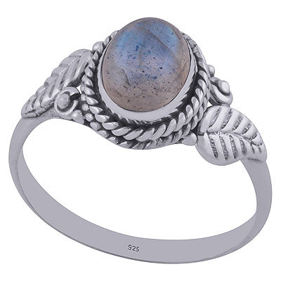 Stunning Twisted Handcrafted Leaf Around Labradorite Oval Shape 925 Sterling Solid Silver Ring - R3402028-21