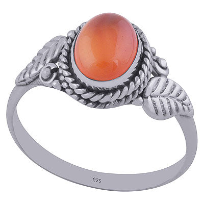 Stunning Twisted Handcrafted Leaf Around Carnelian Oval Shape 925 Sterling Solid Silver Ring - R3402028-33