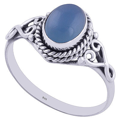 Gorgeous Twisted Wire Work Around Blue Chalcedony Oval Shape 925 Sterling Solid Silver Ring - R3402030-149